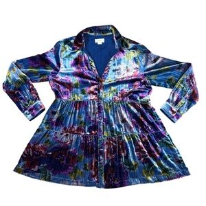 Maeve‎ by Anthropologie Velvet Floral Tiered Tunic Dress Small